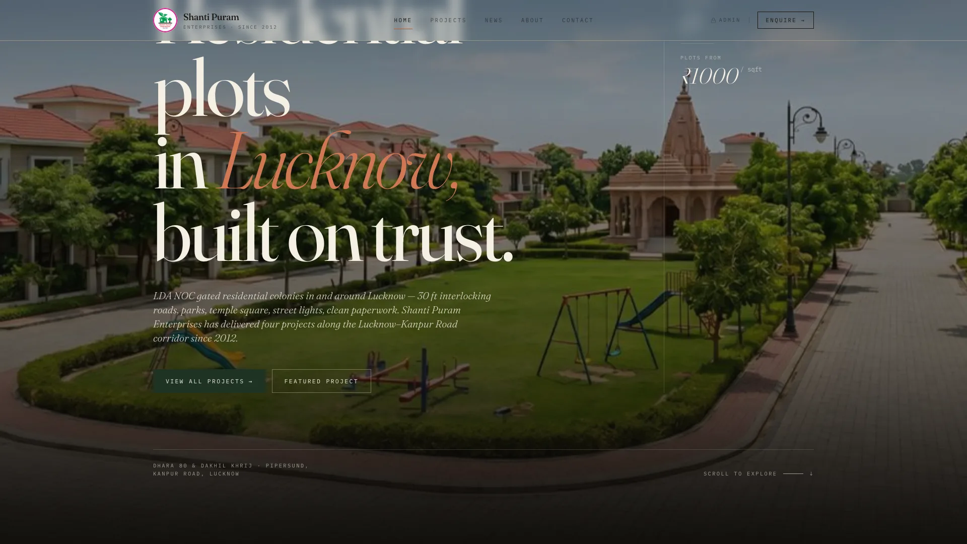 Lucknow Properties — Shanti Puram Enterprises website hero